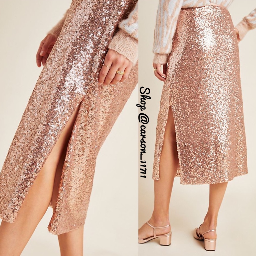 NWT Anthropologie Cipriana Sequined Midi Skirt L